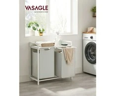 Songmics Vasagle Skalbinių krepšys 2 x 46 L su 1 lentyna baltos spalvos