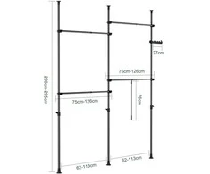 Sobuy Drabužių kabykla, teleskopinė reguliuojama, 124–226x200–295 cm, juoda, metalas
