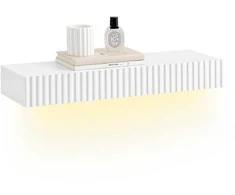 Sobuy Sieninė lentyna su stalčiumi ir LED apšvietimu, 60x20x8 cm, balta, MDF