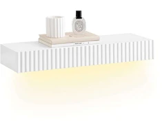 Sobuy Sieninė lentyna su stalčiumi ir LED apšvietimu, 60x20x8 cm, balta, MDF