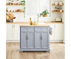 Sobuy Virtuvės sala su ratukais, 115x46/71x92 cm, pilka, su laikymo vieta
