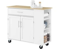 Sobuy Virtuvės sala su ratukais 99x40x85 cm balta, su laikymo vieta