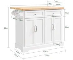 Sobuy Virtuvės sala vežimėlis 115x46/71x92 cm Balta Saugykla