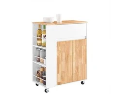 Sobuy Virtuvės vežimėlis 70x40x90 cm baltas, su kaučiukmedžio viršumi