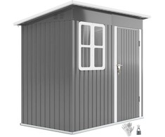 Outsunny sodo namelis 2,55 m², sodo sandėliukas su vienšlaičiu stogu, 221 x 133 x 190/173 cm, rakinamas įrankių namelis su langu, plieno sandėliukas dviračiams, tamsiai pilkas
