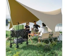 Outsunny 200 kg keliamosios galios dviejų lygių sodo vežimėlis su nuimamu tentu, rankena, ratais, sukama ašimi, sulankstomas, sodo karutis, įrankių vežimėlis namams, sodui, juodas