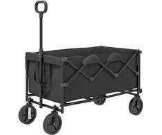 Outsunny sodo vežimėlis 100 kg apkrovai, sulankstomas, išplečiamas transportavimo vežimėlis su nuimamu tentu, rankena, ratais, bolerių vežimėlis, rankinis vežimėlis, sodo karutis, 160 litrų įrankių vežimėlis namams, sodui, juodas