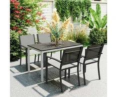 Outsunny sodo stalas, aliuminio, 120x70 cm, atsparus oro sąlygoms, balkono stalas su medžio imitacija, neslystantis, bufeto stalas, kempingo stalas 4-6 asmenims, terasos stalas, lauko valgomasis stalas sodui, balkonui, juodas