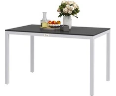 Outsunny sodo stalas, aliuminio, 120x70 cm, atsparus oro sąlygoms, balkono stalas su medžio imitacija, neslystantis, bufeto stalas, kempingo stalas 4-6 asmenims, terasos stalas, lauko valgomasis stalas sodui, balkonui, juodas
