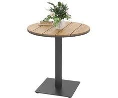Outsunny Apvalus Lauko Stalas Ø70 cm, Atsparus Oro Sąlygoms, Plieninis Valgomojo Stalas su Juostiniu Dizainu, Kempingo / Šoninis Staliukas Terasai, Balkonui, Sodui, Natūralios Medienos Spalvos
