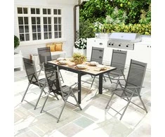 "Outsunny" sodo stalas Išplečiamas aliuminis 80/160x80 cm Oro sąlygoms atsparus balkono stalas Neslystantis bufeto stalas Stalas 6 žmonėms Stalas kieme Lauko stalas Lauko valgomasis stalas sode, terasoje, balkone Natūrali mediena