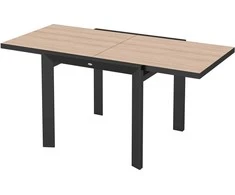 "Outsunny" sodo stalas Išplečiamas aliuminis 80/160x80 cm Oro sąlygoms atsparus balkono stalas Neslystantis bufeto stalas Stalas 6 žmonėms Stalas kieme Lauko stalas Lauko valgomasis stalas sode, terasoje, balkone Natūrali mediena