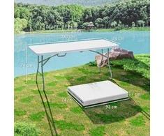 "Outsunny" sodo stalas sulankstomas 180 x 74 cm Oro sąlygoms atsparus bufeto stalas su nešiojimo rankena Sulankstomas stalas Stovyklavimo stalas sodo terasai ir balkonui Baltas