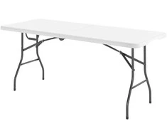 "Outsunny" sodo stalas sulankstomas 180 x 74 cm Oro sąlygoms atsparus bufeto stalas su nešiojimo rankena Sulankstomas stalas Stovyklavimo stalas sodo terasai ir balkonui Baltas