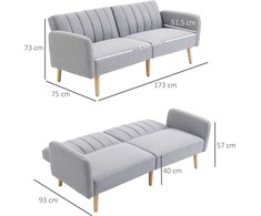 HOMCOM skandinaviško dizaino sofa-lova 2 asmenims, 3 kryptimis reguliuojamas atlošas, gumos medžio kojos, pilkos spalvos lininis audinys