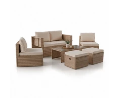 Sofa Juskys Lauko baldų komplektas Salou kreminės/smėlio spalvos