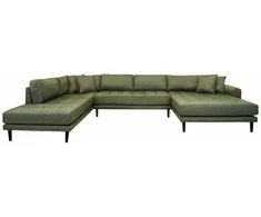 House Sofa, Lido U-sofa su atviru galu, alyvinė žalia &amp; juodos medinės kojos