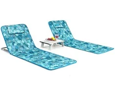 Sofa Promotions Paplūdimio poilsio kėdžių komplektas, 2 reguliuojamos kėdės su staliuku, 151x55,5x27-47 cm, mėlynas