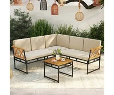 Sofa Promotions Sofų komplektas, 4 dalių L formos su šoniniu staliuku, 64.8x120.7x66 cm, ruda