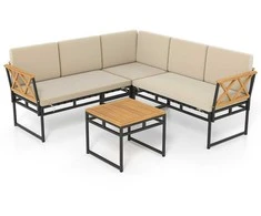 Sofa Promotions Sofų komplektas, 4 dalių L formos su šoniniu staliuku, 64.8x120.7x66 cm, ruda