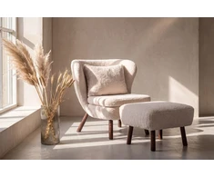 Sofa Venture Design Fotelis Ryxö su pakoja, baltas poliesteris-buklė, rudos medinės kojos