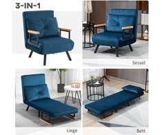 HOMCOM Sofa lova Atpalaiduojamasis fotelis Lovos funkcija Svečių lova Aksominės nugaros pagalvėlės Reguliuojamas atlošas Mėlyna 63x73x81cm