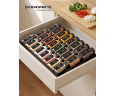 Songmics Prieskonių stiklainiai su barstymo įdėklais ir etiketėmis, juodi, 4,5 × 4,5 × 10,3 cm, 12 vnt.