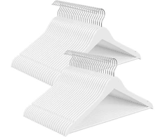 Songmics Drabužių pakabos siauros, iš beržo medienos, baltos, 43 × 0,8 × 21 cm, 50 vnt.
