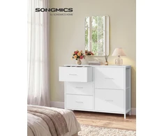 Songmics Komoda su 5 stalčiais, balta, 98,7 x 30 x 74,7 cm