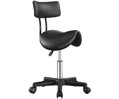 Songmics Balno formos taburetė, juodos spalvos PU oda, aukštis reguliuojamas, 56x56x68,5-82,5 cm
