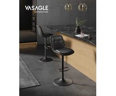 Songmics Baro kėdės, aukščio reguliavimas, sukamasis, dygsniuotas PU užvalkalas, su atlošu ir pakoju, 42,9x48,1x93,1-114,1 cm, juodos spalvos, plienas