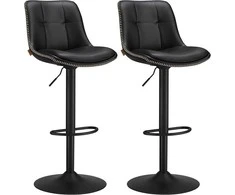 Songmics Baro kėdės, aukščio reguliavimas, sukamasis, dygsniuotas PU užvalkalas, su atlošu ir pakoju, 42,9x48,1x93,1-114,1 cm, juodos spalvos, plienas
