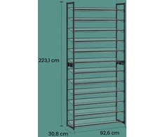 Songmics Batų lentyna 12 lentynų plieninė 30,8x92,6x223,1 cm juoda
