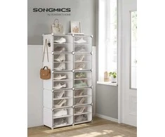 Songmics Batų lentyna 82x32x152 cm balta plastikas