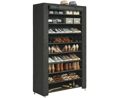 Songmics Batų lentyna 88x28x160 cm Juodas metalinis rėmas