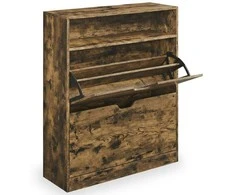 Songmics Batų spintelė, 2 durelės, atviras skyrius vintage ruda 24x80x102 cm