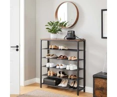Songmics Batų stovas 100x30x110 cm juoda ruda metalas