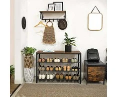 Songmics Batų stovas 100x30x72 cm Rudas ir juodas medžio drožlių plokštė ir plienas