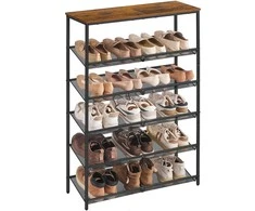 Songmics Batų stovas 76x28x114 cm Rudos ir juodos spalvos plienas