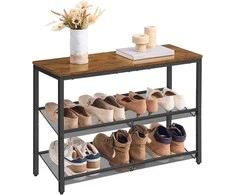 Songmics Batų stovas 76x28x53 cm Rudas Juodas Metalas Mediena
