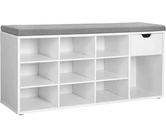 Songmics Batų suoliukas 104x30.5x48 cm Balta Pilka Su saugojimo vieta