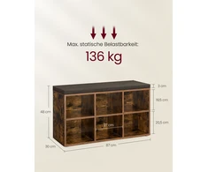 Songmics Vasagle Batų lentyna su sėdyne 30 x 87 x 48 cm vintažinė rudai pilka