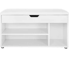 Songmics Batų suoliukas 80x44x30 cm baltos spalvos medžio drožlių plokštė