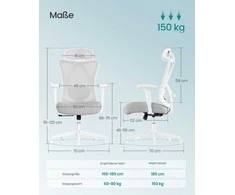Songmics Biuro kėdė 150 kg talpa Reguliuojama Kapučino smėlio spalvos tinklelis