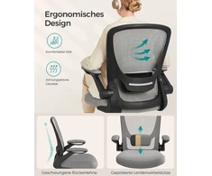 Songmics Biuro kėdė su ergonomine supimo funkcija, porankiais, balandiškai pilka