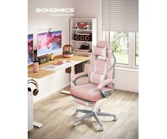 Songmics Biuro kėdė, 65.5x70.9x119.7 cm, rožinė ir balta
