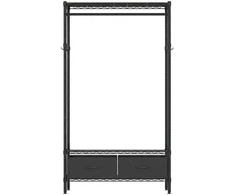 Songmics Drabužių kabykla su lentynomis 40x90x180 cm juoda
