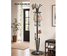 Songmics Pastatoma kabykla su skėčių stovu ir 18 kabliukų, juoda, 38 x 38 x 178 cm