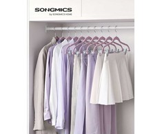 SONGMICS Kelnės pakabos, 12 vnt. rinkinys, 42,5 cm aksominės pakabos su reguliuojamais spaustukais, tvirtos, neslystančios ir kompaktiškos, skirtos kelnėms, sijonams, striukėms, suknelėms, marškinėliams su petnešėlėmis, baltos spalvos