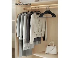 Songmics Drabužių pakabos 43,5x22,5x0,6 cm Juodas aksomas